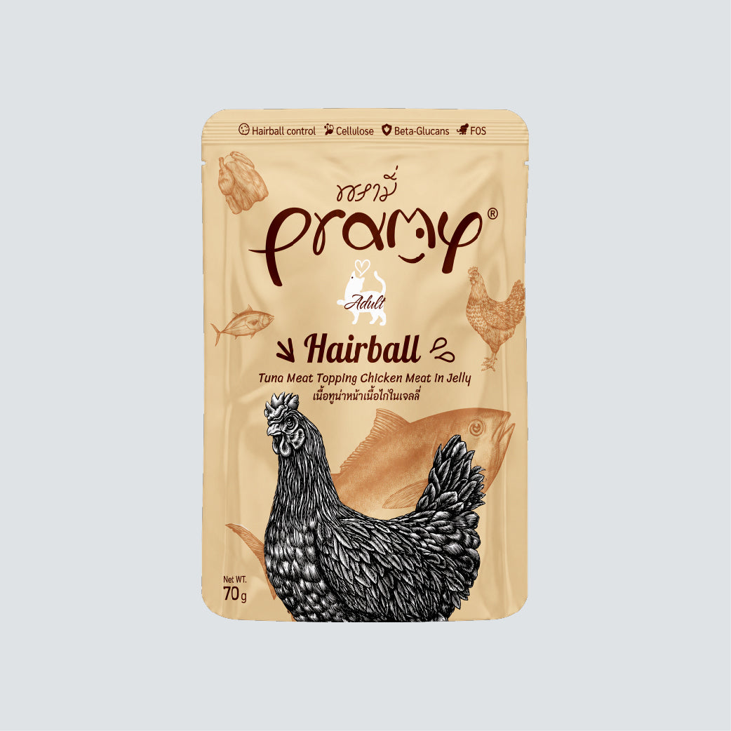 PRAMY Adult Hairball Tuna Meat Topping Chicken Meat in Jelly 70g