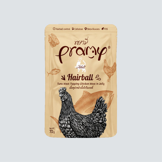 PRAMY Adult Hairball Tuna Meat Topping Chicken Meat in Jelly 70g