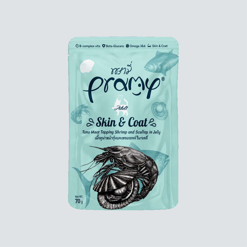 PRAMY Adult Skin & Coat Tuna Meat Topping Shrimp & Scallop in Jelly 70g
