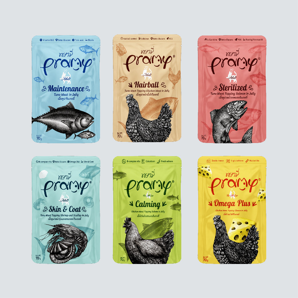 PRAMY Adult Hairball Tuna Meat Topping Chicken Meat in Jelly 70g