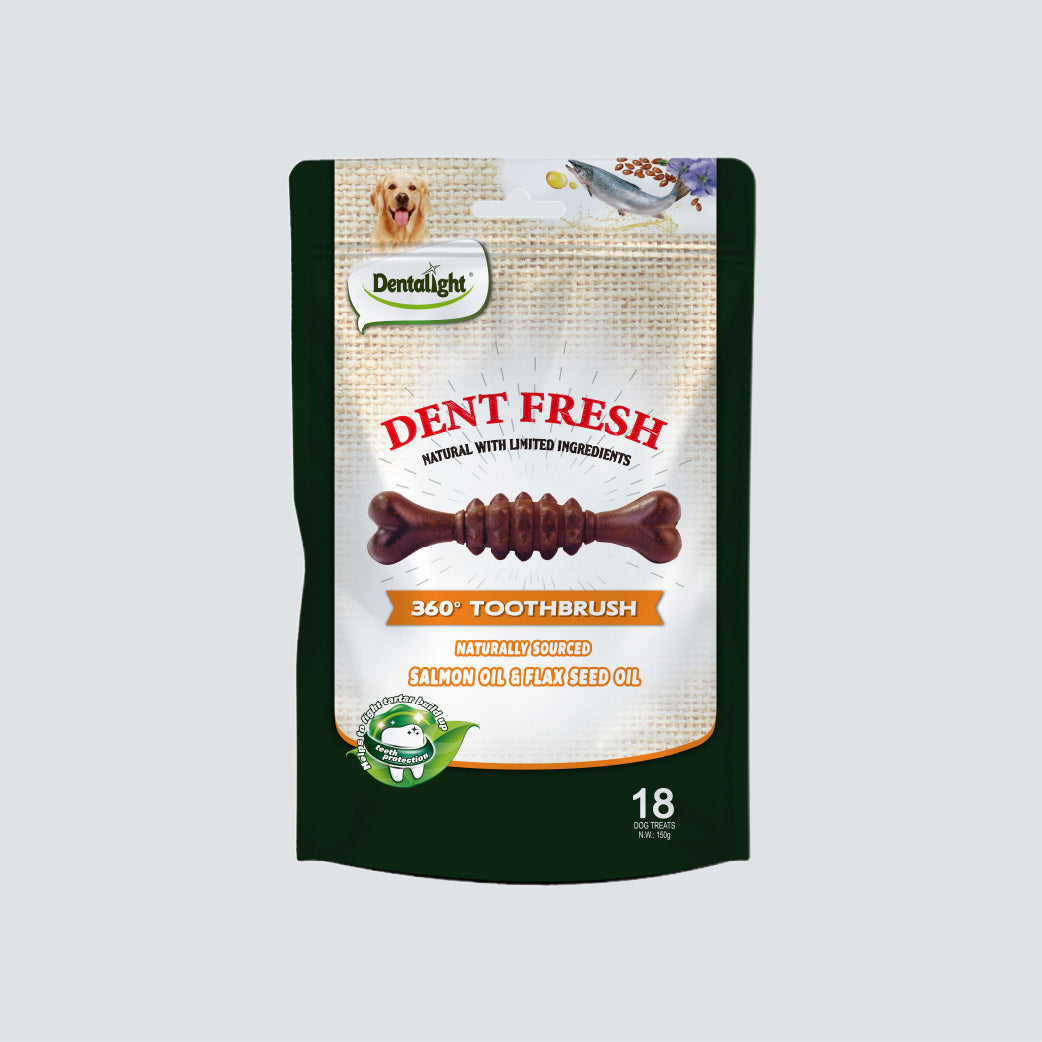 DENTALIGHT Dent Fresh 360° Toothbrush Salmon Oil & Flaxseed Oil 150g (Coat Care)