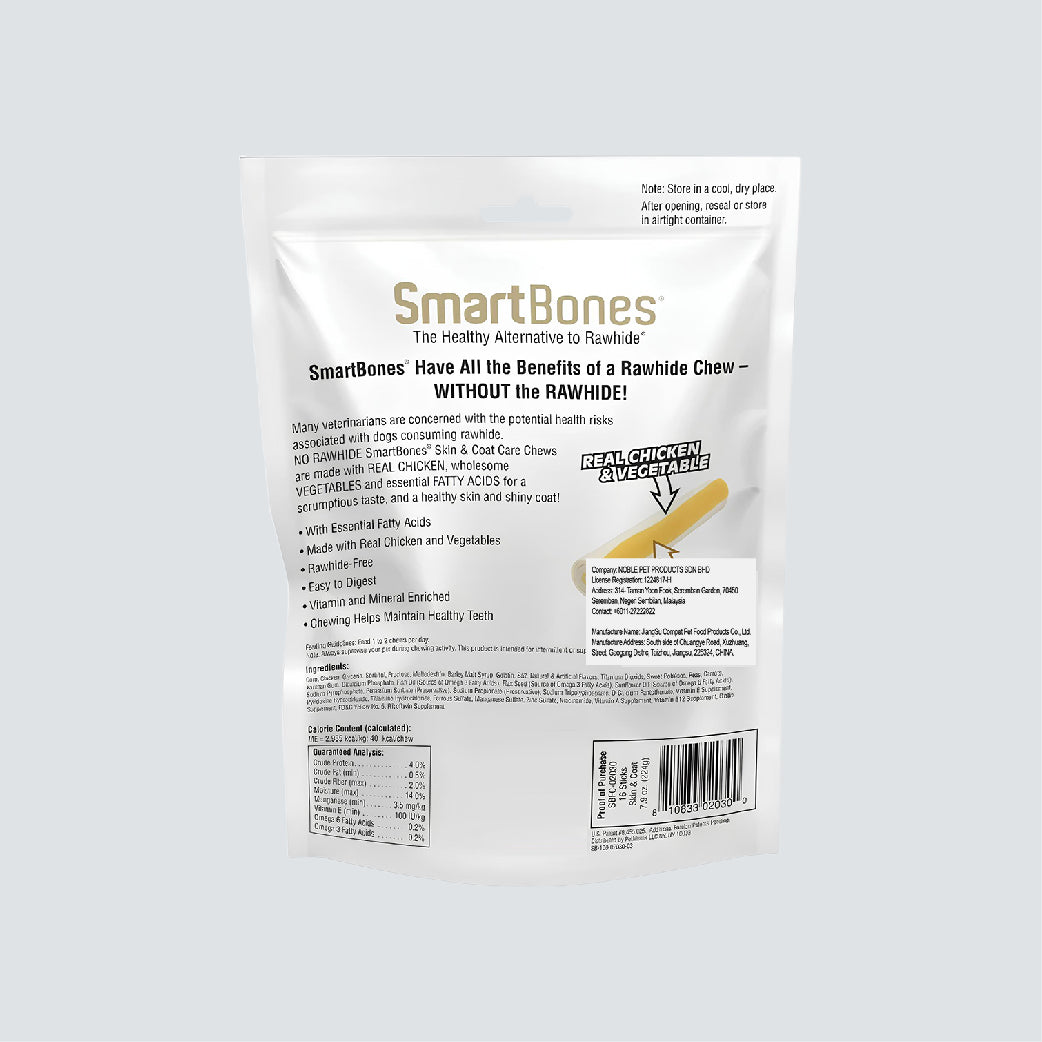 SMARTBONES Functional Stick Skin & Coat 16 Sticks 224g